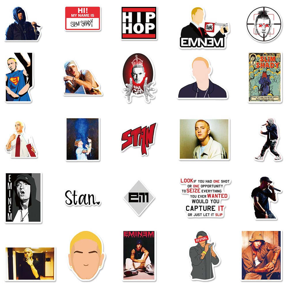 10/30/50PCS Hot Eminem Rapper Stickers Hip Hop Car Motorcycle Travel