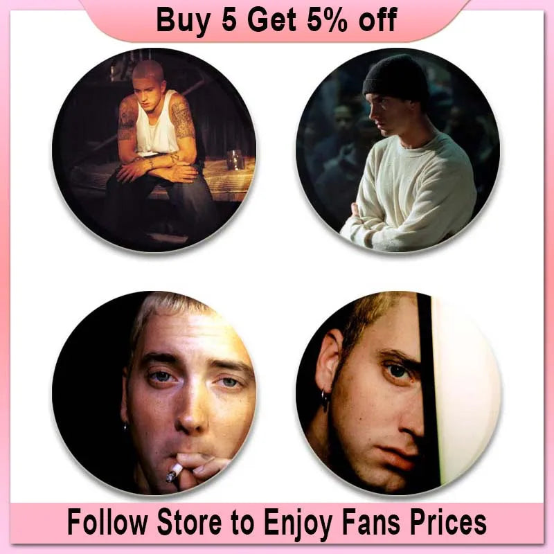 58mm Hip-Hop Rapper Eminem Icons Pins Cosplay Singer Badge Brooches
