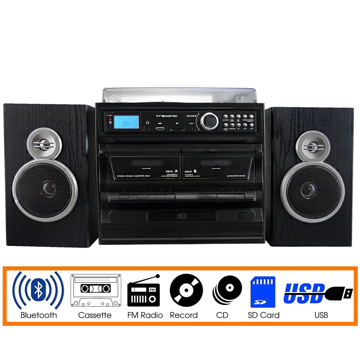 Trexonic 3-Speed Vinyl Turntable Home Stereo System with CD Player,