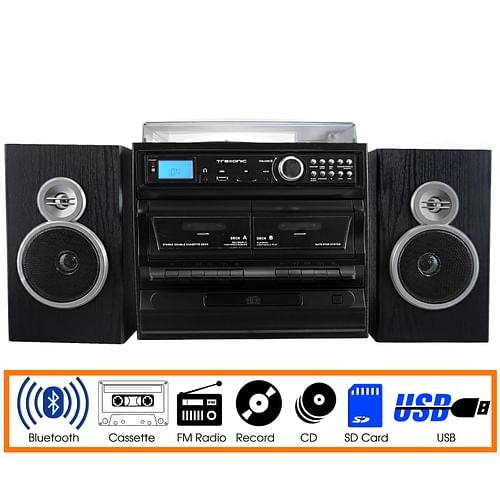 Trexonic 3-Speed Vinyl Turntable Home Stereo System with CD Player,